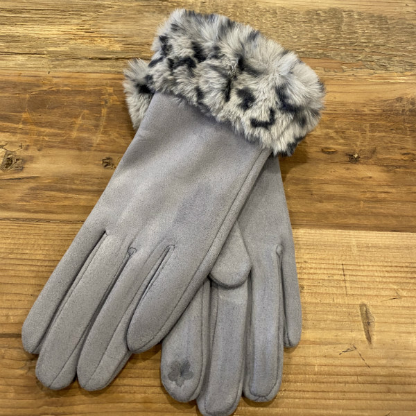 grey faux fur gloves