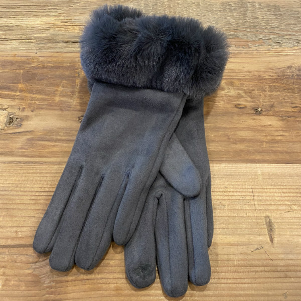 grey faux fur gloves