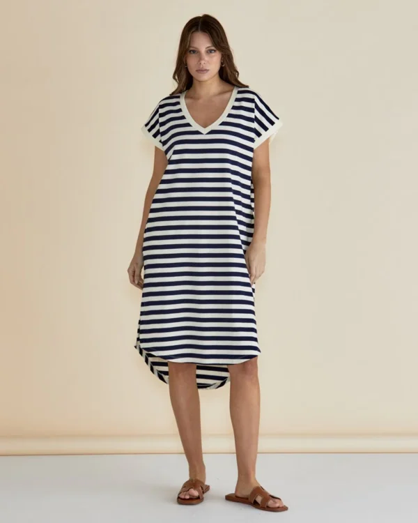 Betty Basics - Navy/Cream Stripe Jolene T-Shirt Dress