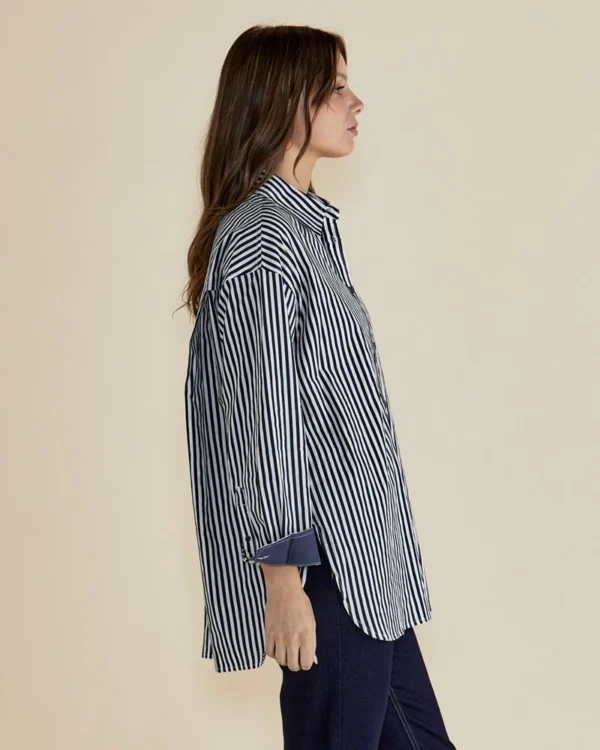 Betty Basics - Navy Stripe Claire Classic Shirt - Image 3