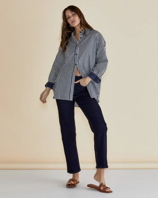 Betty Basics - Navy Stripe Claire Classic Shirt